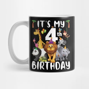 Its My 4th Birthday Safari Jungle Zoo Lovers Birthday Party Mug